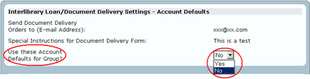 Editing interlibrary loan/document settings example