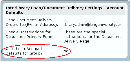 Interlibrary Loand/Document Delivery Account Default Example